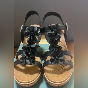 Black Wedges with Flower Detail